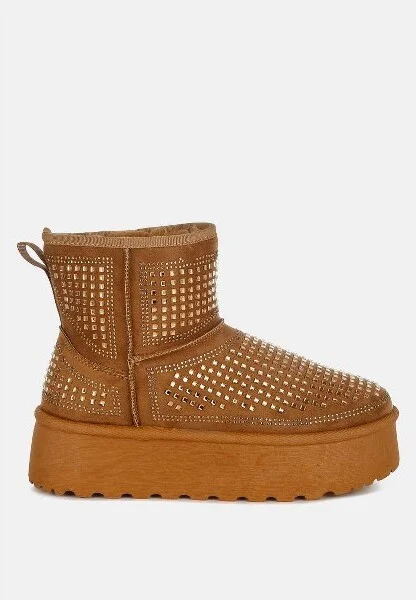 Xoras Chunky Rhinestones Ankle Boots Women