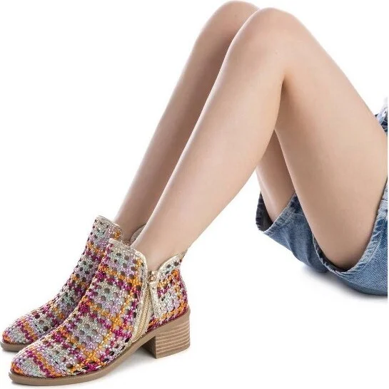Xti Women's Braided Booties with Side Zipper 143963 Fuschia - Image 2