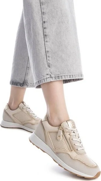 Xti Women's Casual Fashion Sneakers with side zipper 143734 Beige - Image 2