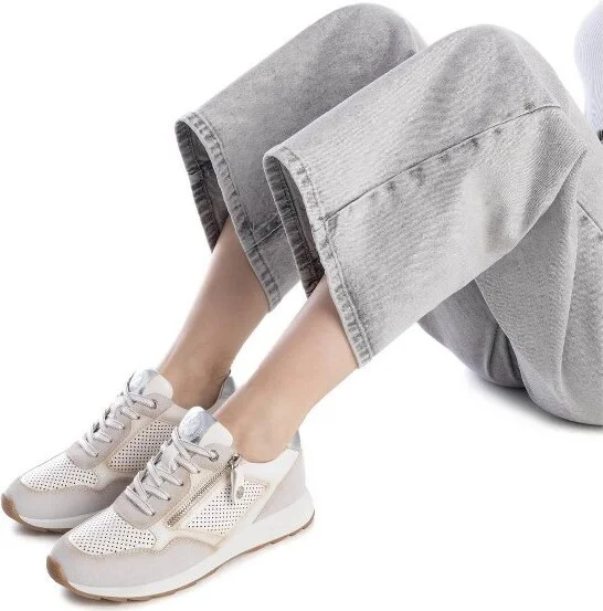 Xti Women's Casual Fashion Sneakers with side zipper 143734 Beige - Image 3