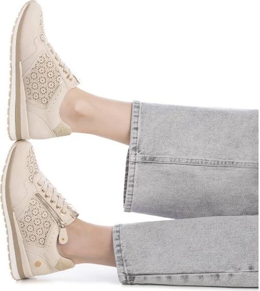Xti Women's Casual Sneakers with side zipper 141113 Beige - Image 2