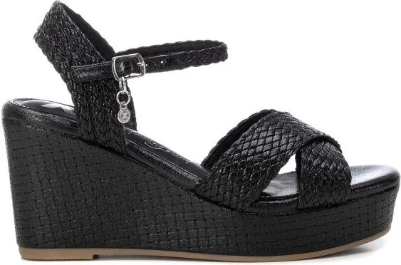 XTI Women's Criss Cross Wedge Sandals 14407 Black