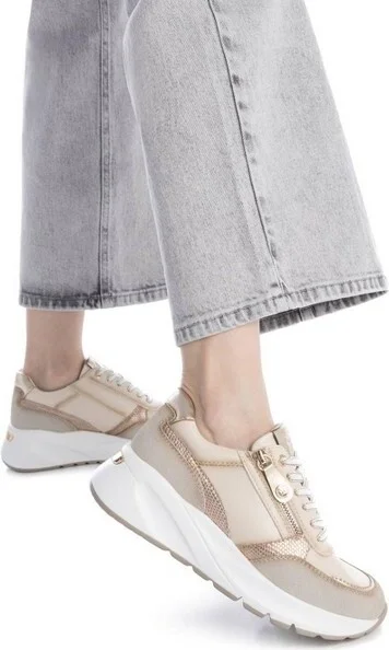 Xti Women's Fashion Casual Sneakers with side zipper 14396 Beige - Image 2