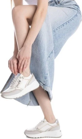 Xti Women's Fashion Casual Sneakers with side zipper 14396 Beige - Image 3