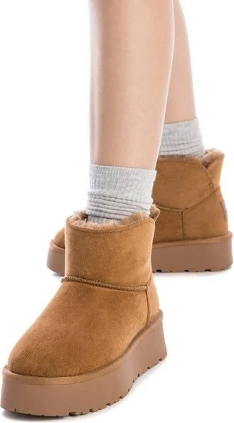 XTI Women's Fur Lined Suede Booties 142197, Brown, - Image 4