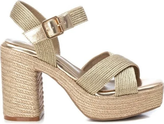 Xti Women's Heeled Jute Platform Sandals 142741 Gold