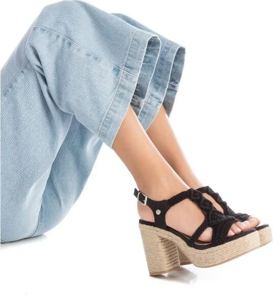 Xti Women's Heeled Jute Platform Sandals 14283 Beige - Image 3