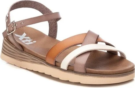 XTI Women's Low Wedge Strappy Sandals 142848-Camel, - Image 4