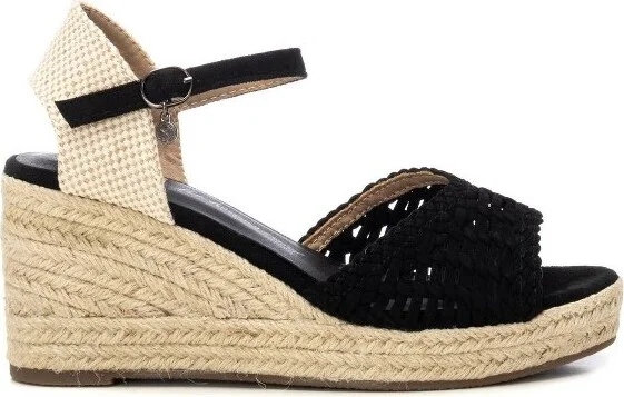 XTI Women's Raffia Wedge Sandals 143975 Black