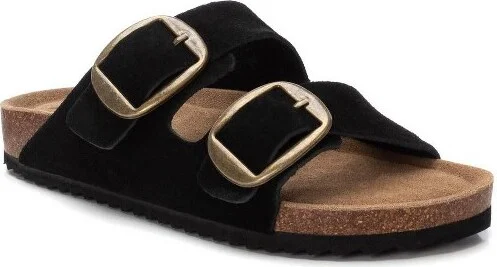 XTI Women's Suede Double Strap Buckle Sandals 14403 Black - Image 2