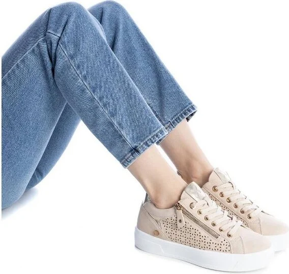 Xti Women's Urban Sneakers with side zipper 142229 Beige - Image 2