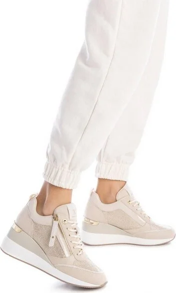 Xti Women's Wedge Sneakers with Rhinestones 14295 Beige - Image 3