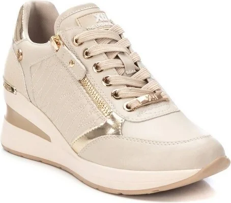 Xti Women's Wedge Sneakers with side zipper 143071 Beige - Image 2