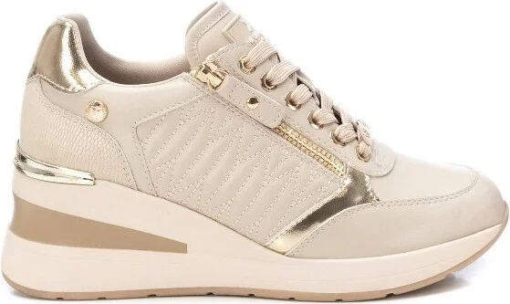 Xti Women's Wedge Sneakers with side zipper 143071 Beige