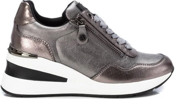 Xti Women's Wedge Sneakers with side zipper 143074 Charcoal