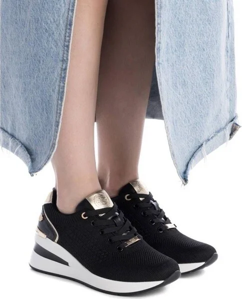 Xti Women's Wedge Textile Comfort Sneakers 143721 Black - Image 2