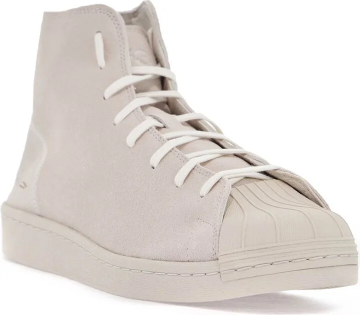 Y-3 high-top pro model sneakers in light gray suede with velcro closure - Image 4