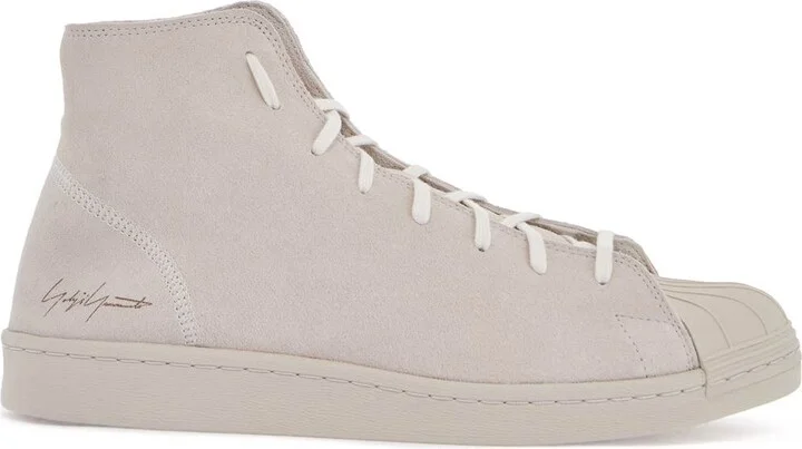 Y-3 high-top pro model sneakers in light gray suede with velcro closure