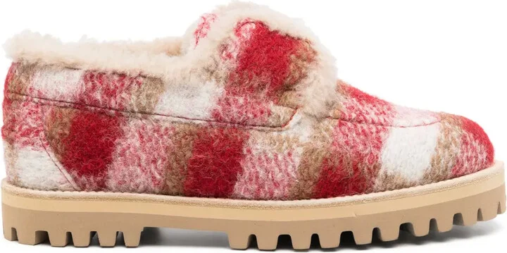 Yacht check-pattern felted loafers
