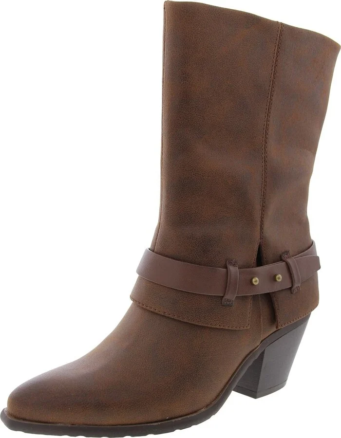 Yamura Womens Zipper Faux Leather Mid-Calf Boots