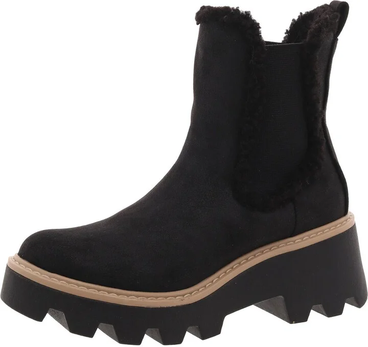 Yandi Womens Faux Leather Lugg Sole Chelsea Boots