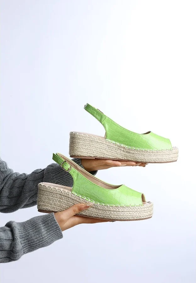 Yarael Croco Peep Toe Wedges - Image 3