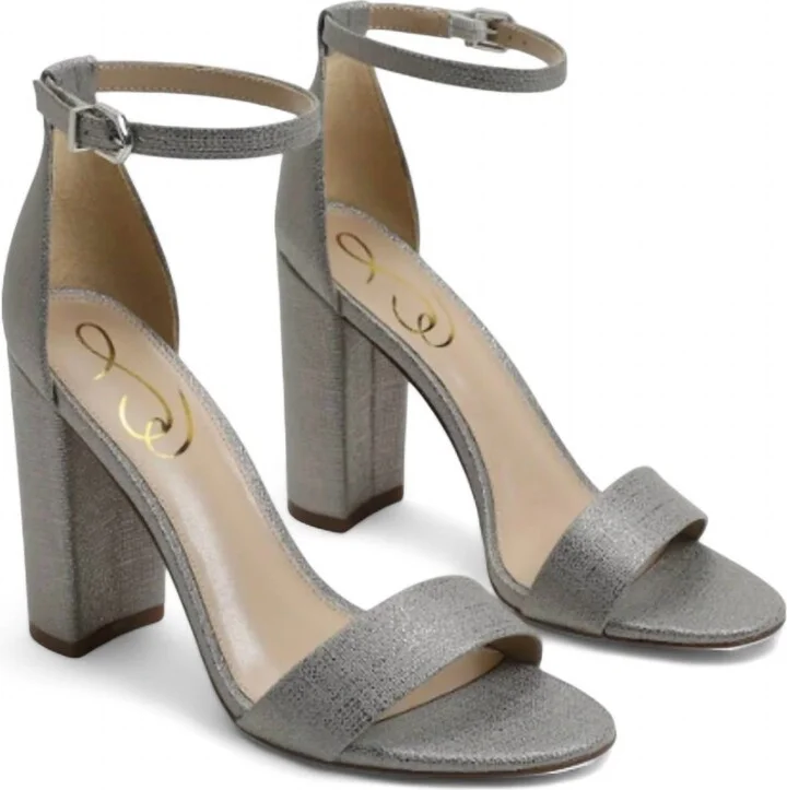 Yaro Block Heel Sandal In Pewter