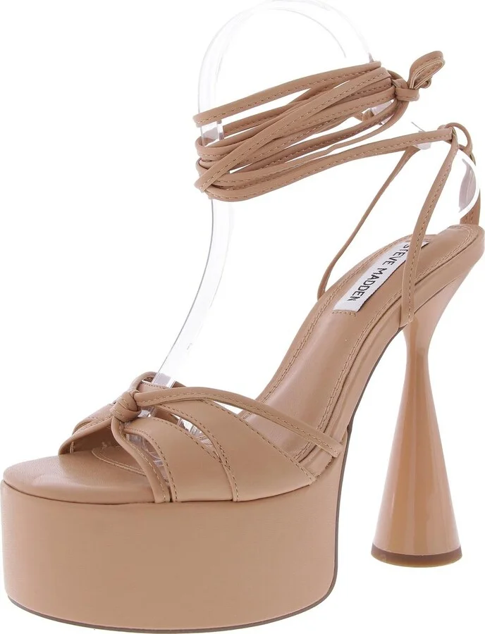 Yasmyn Womens Lace-Up Faux Leather Platform Sandals