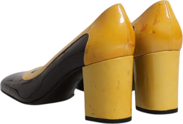 Yellow Brown Leather Block Heel Pumps Women's Shoes (Pre-Owned) - Image 5