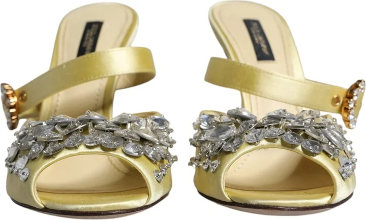 Yellow Crystal Slides Heels Sandals Women's Shoes (Pre-Owned) - Image 2