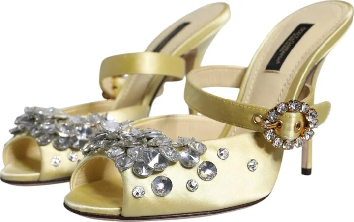 Yellow Crystal Slides Heels Sandals Women's Shoes (Pre-Owned) - Image 3
