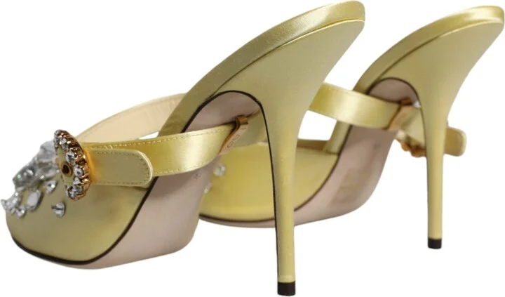 Yellow Crystal Slides Heels Sandals Women's Shoes (Pre-Owned) - Image 4