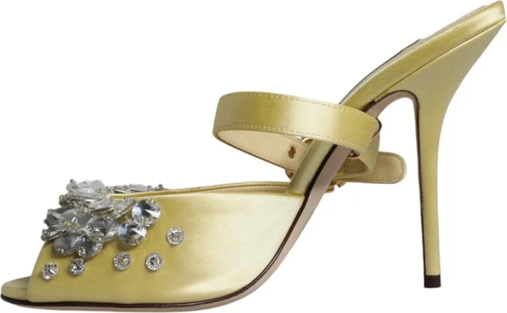 Yellow Crystal Slides Heels Sandals Women's Shoes (Pre-Owned) - Image 5