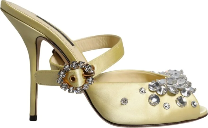 Yellow Crystal Slides Heels Sandals Women's Shoes (Pre-Owned)