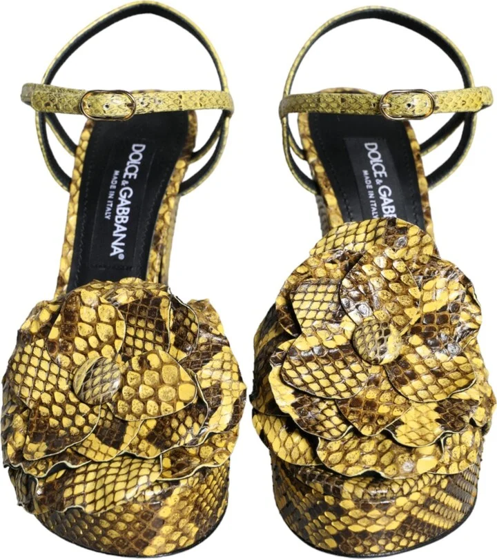 Yellow Exotic Leather Ankle Strap Heels Sandals Women's Shoes - Image 2