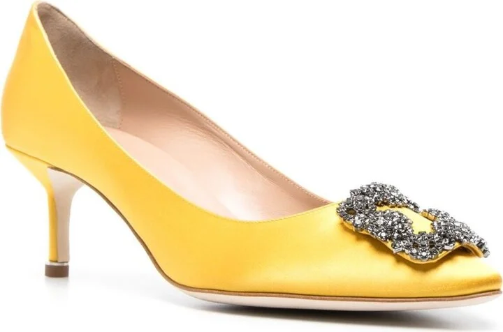 Yellow Hangisi 50 Crystal Satin Pumps - Image 2
