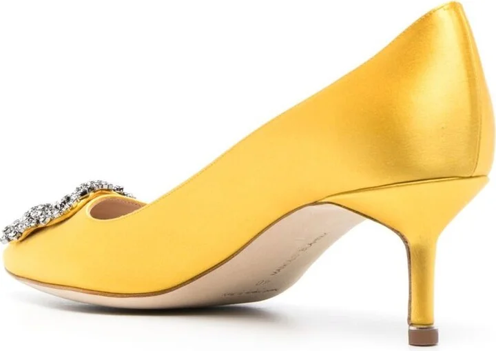 Yellow Hangisi 50 Crystal Satin Pumps - Image 3