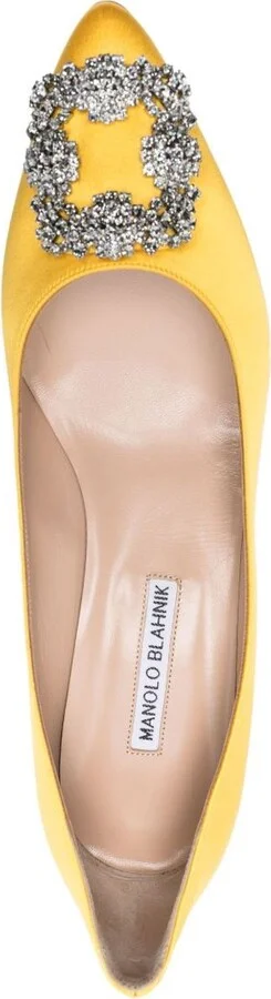 Yellow Hangisi 50 Crystal Satin Pumps - Image 4