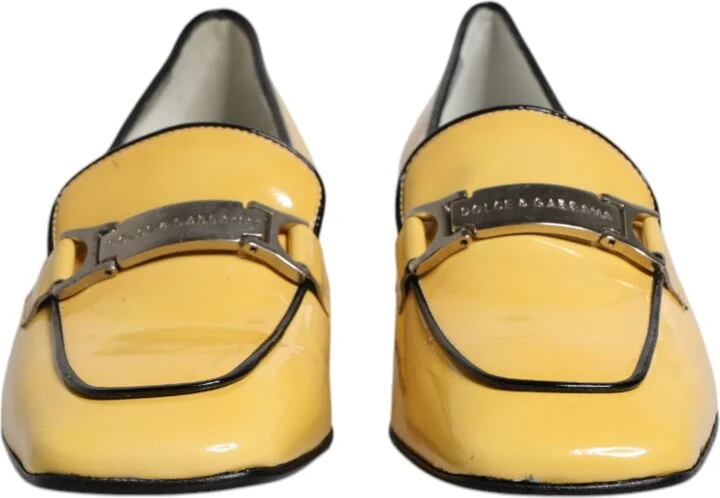 Yellow Leather Logo Plaque Slip On Mocassin Women's Shoes (Pre-Owned) - Image 2