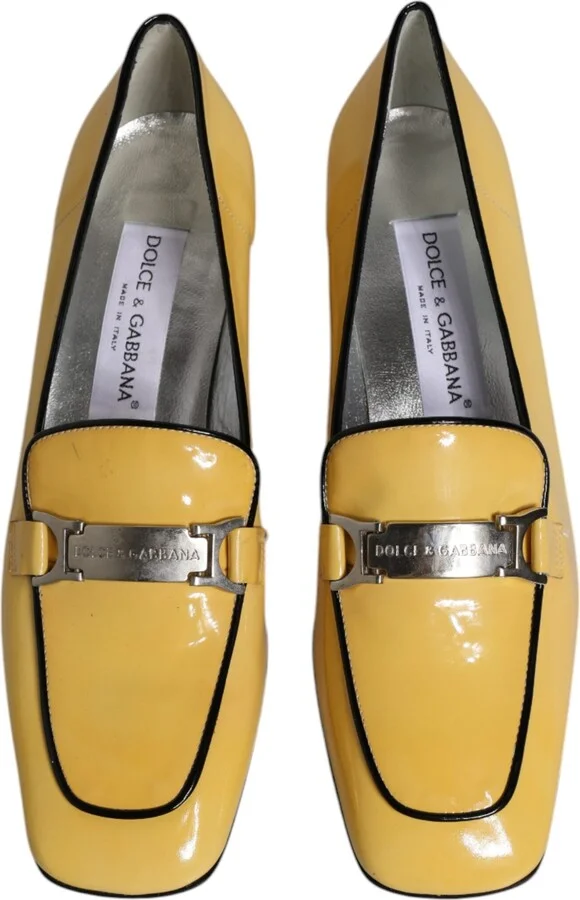 Yellow Leather Logo Plaque Slip On Mocassin Women's Shoes (Pre-Owned) - Image 3
