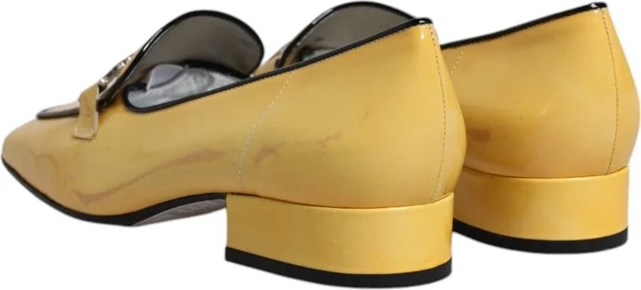 Yellow Leather Logo Plaque Slip On Mocassin Women's Shoes (Pre-Owned) - Image 5