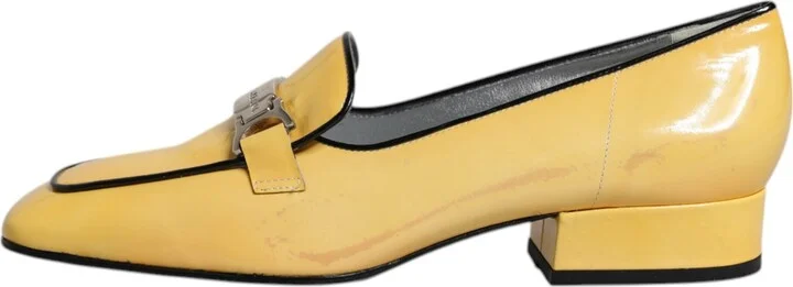 Yellow Leather Logo Plaque Slip On Mocassin Women's Shoes (Pre-Owned) - Image 6