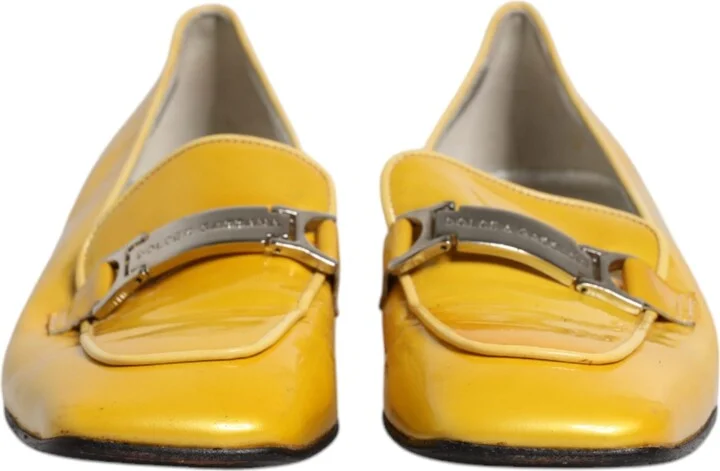 Yellow Leather Logo Plaque Slip On Mocassin Women's Shoes (Pre-Owned) - Image 2