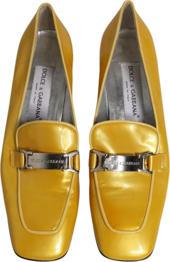 Yellow Leather Logo Plaque Slip On Mocassin Women's Shoes (Pre-Owned) - Image 3
