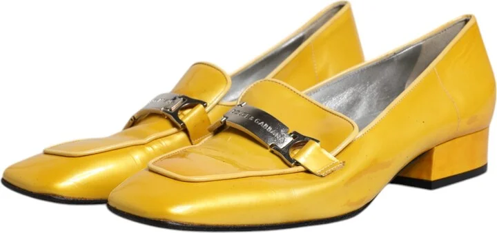 Yellow Leather Logo Plaque Slip On Mocassin Women's Shoes (Pre-Owned) - Image 4