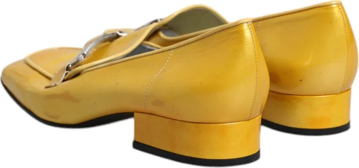 Yellow Leather Logo Plaque Slip On Mocassin Women's Shoes (Pre-Owned) - Image 5