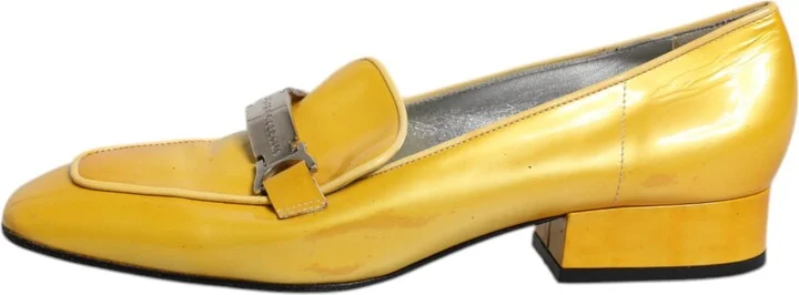 Yellow Leather Logo Plaque Slip On Mocassin Women's Shoes (Pre-Owned) - Image 6
