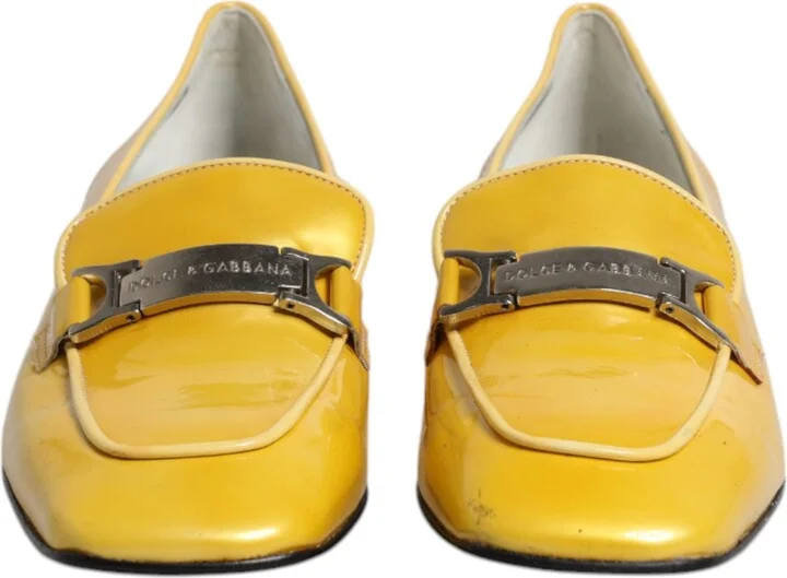 Yellow Leather Logo Plaque Slip On Mocassin Women's Shoes (Pre-Owned) - Image 2
