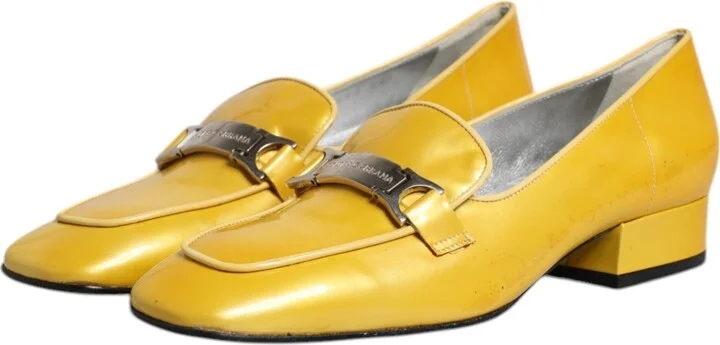 Yellow Leather Logo Plaque Slip On Mocassin Women's Shoes (Pre-Owned) - Image 4