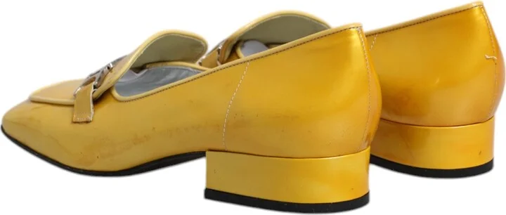 Yellow Leather Logo Plaque Slip On Mocassin Women's Shoes (Pre-Owned) - Image 5